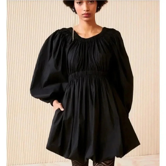 Ulla Johnson Black Noir Martine Elastic Waist Pleated Balloon Mini Dress… - Picture 2 of 14